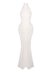Ooyu Halter Draped Backless Maxi Dress In White