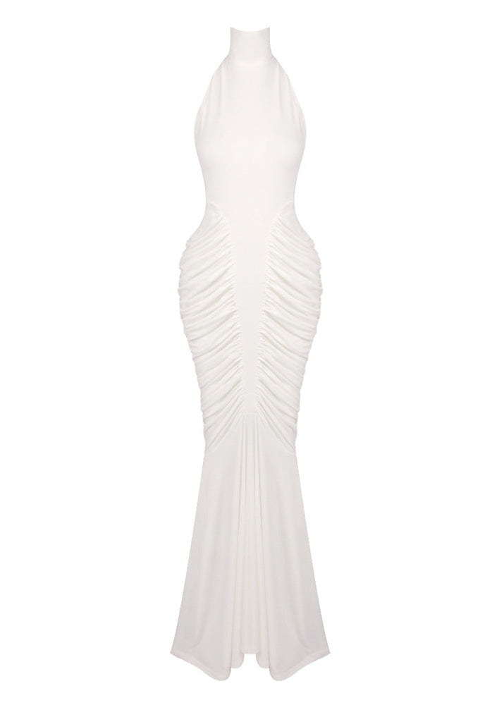 Ooyu Halter Draped Backless Maxi Dress In White