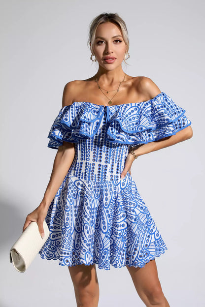 Ember Ruffle Cutout Mini Dress In Blue