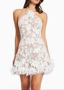 Raziya Halter Floral Embroidered Mini Dress In White