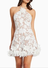 Raziya Halter Floral Embroidered Mini Dress In White