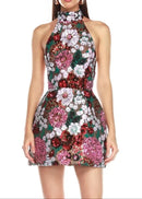 Reia Halter Sequin Floral Mini Dress