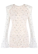 Jyrithia Long Sleeve Draped Sequin Lace Mini Dress In White