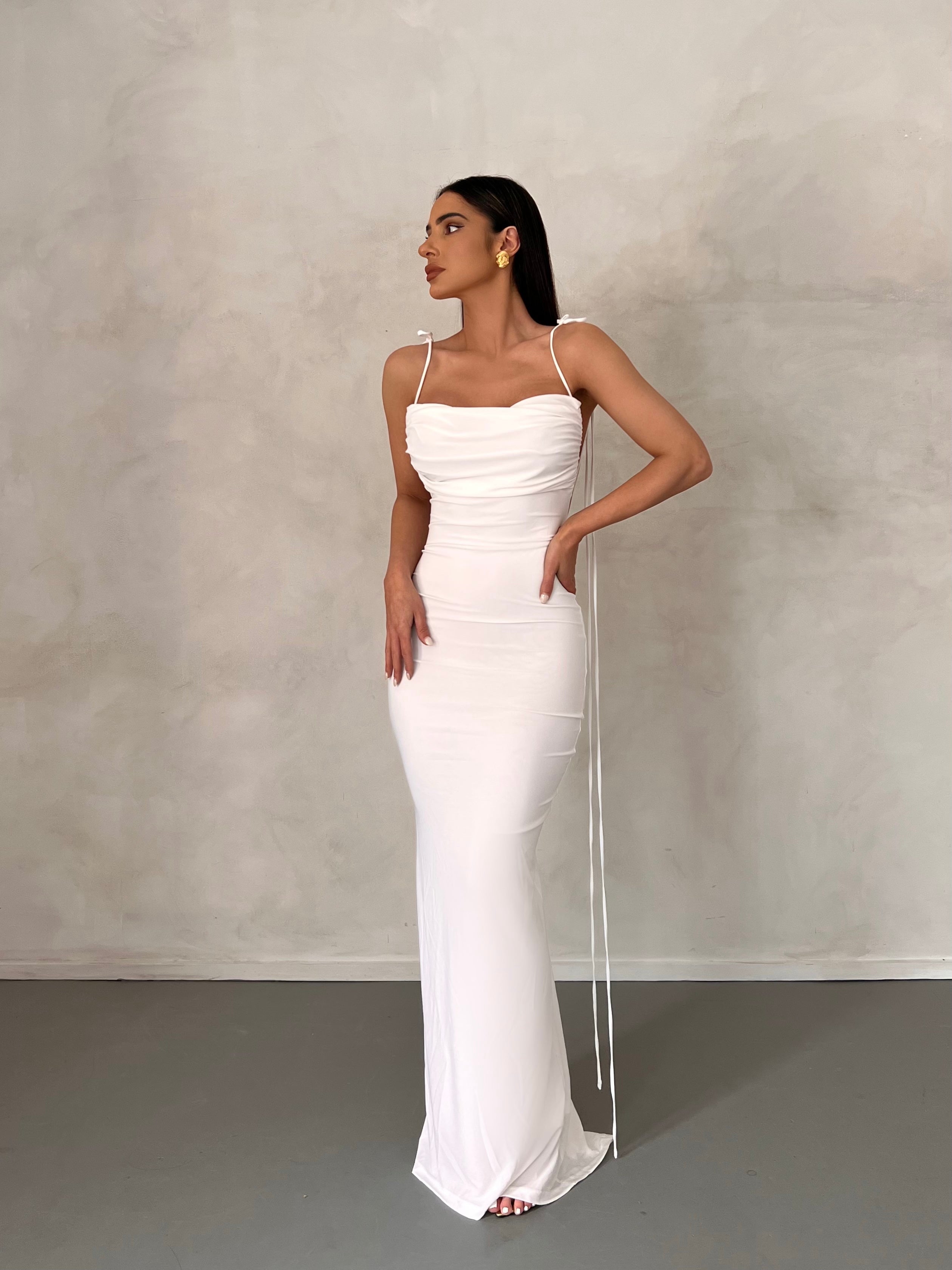 Birtin Backless Halter Maxi Dress In White