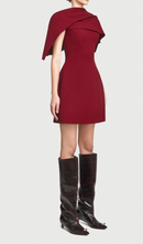 Grisha Asymmetrical Shoulder Pleat Mini Dress In Burgundy