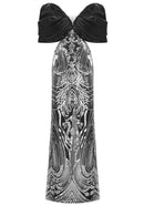 Kivin Draped Bardot Sequin Maxi Dress In Black