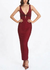 Alusia Embellished Plunge V Neck Maxi Dress