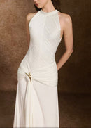 Firas Halter Draped A Line Maxi Dress In White
