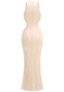 Akello Pearl Crystal Side Cut Out Maxi Dress In Ivory
