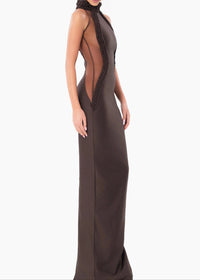 Emberi Braided Mesh Insert Maxi Dress In Brown