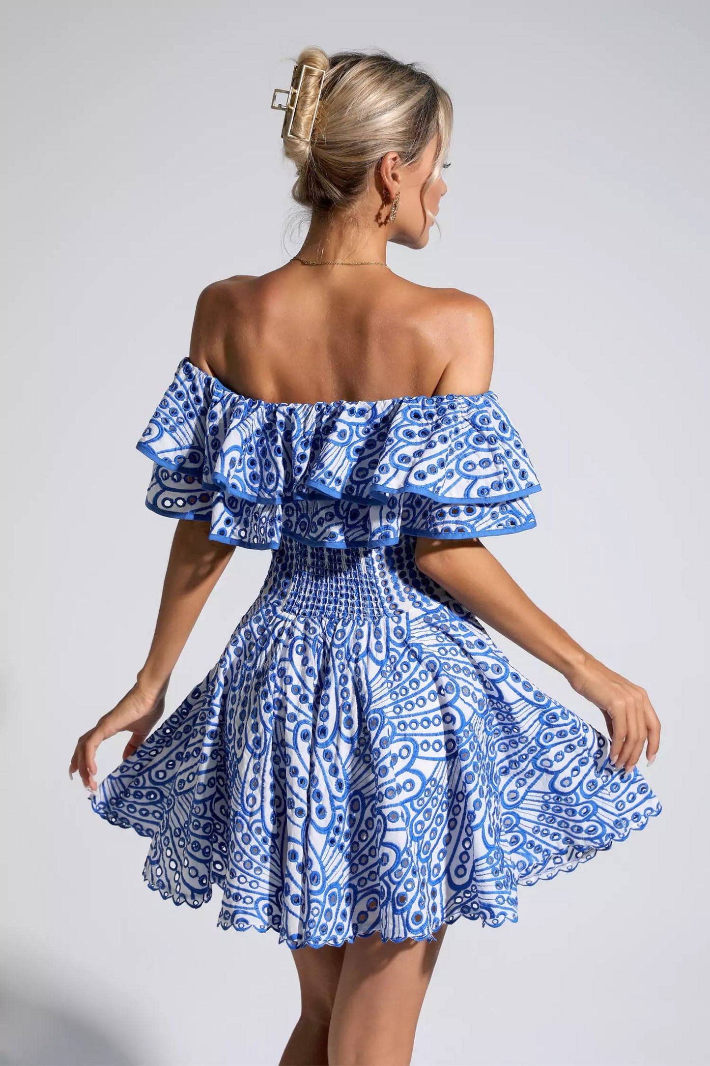 Ember Ruffle Cutout Mini Dress In Blue