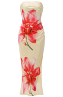 Oxion Strapless Floral Maxi Dress In Yellow