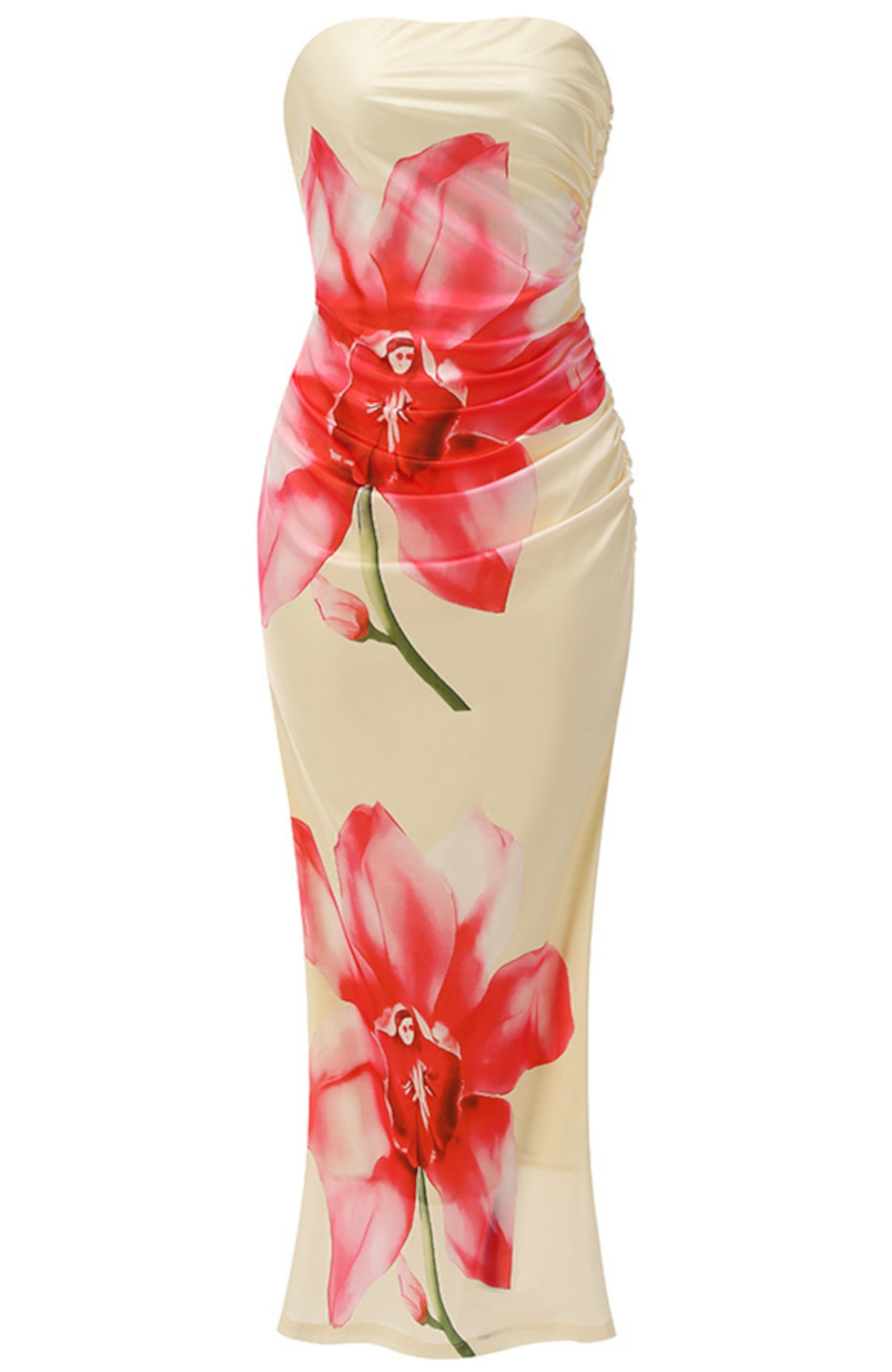 Oxion Strapless Floral Maxi Dress In Yellow