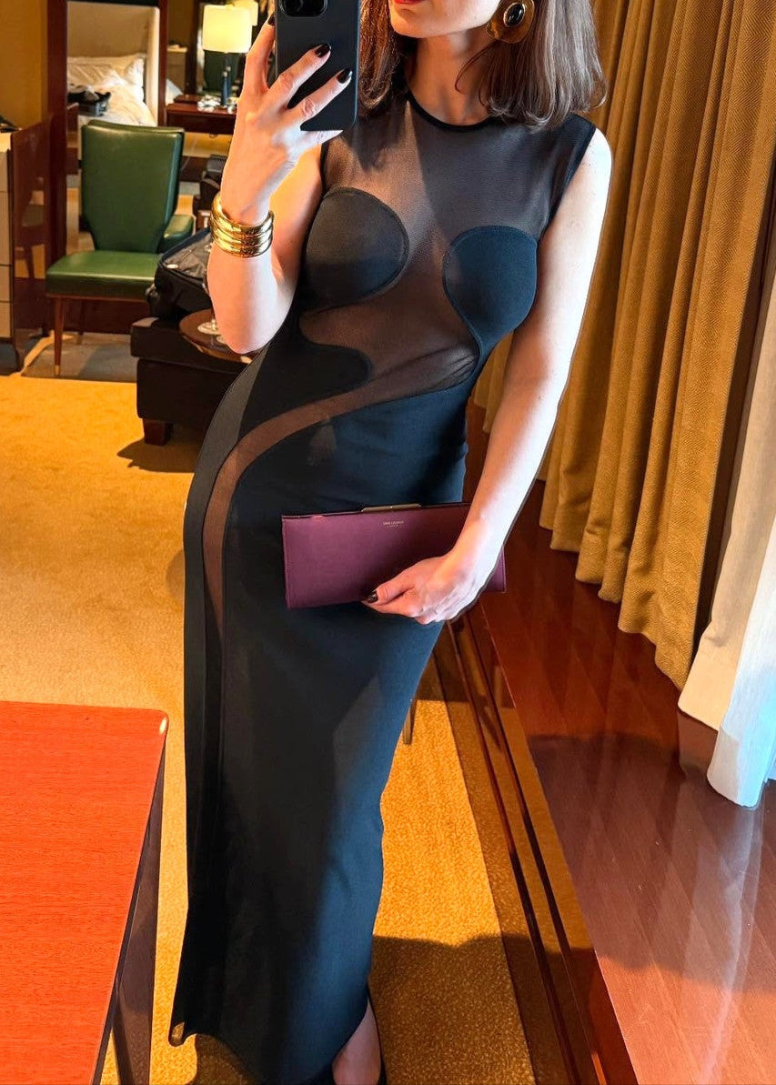 Nakia Sleeveless Mesh Insert Maxi Dress In Black