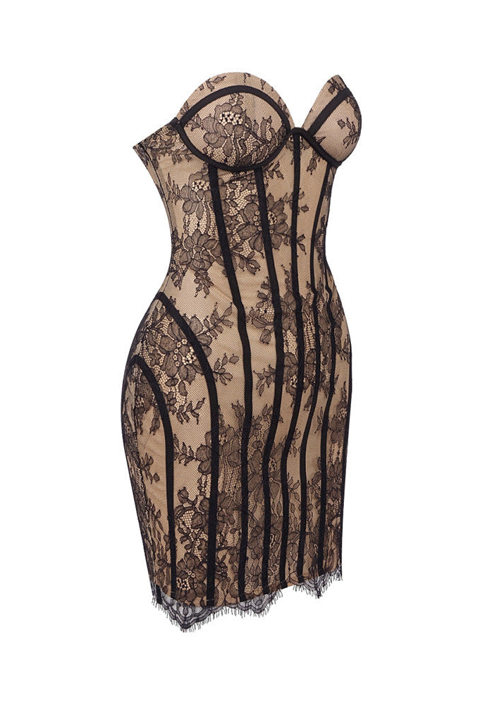 Caelvorn Strapless Lace Corset Mini Dress