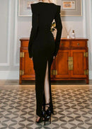 Binnie Floral Embellished Cutout Maxi Dress In Black