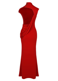 Fraziline Draped Backless Maxi Dress In Red