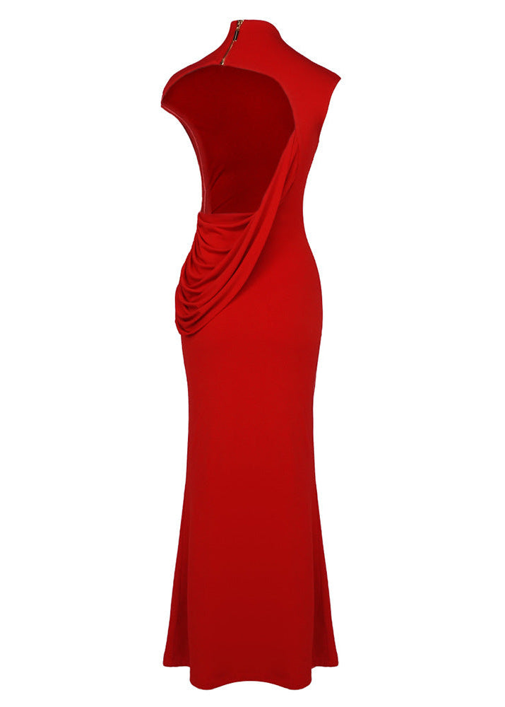 Fraziline Draped Backless Maxi Dress In Red