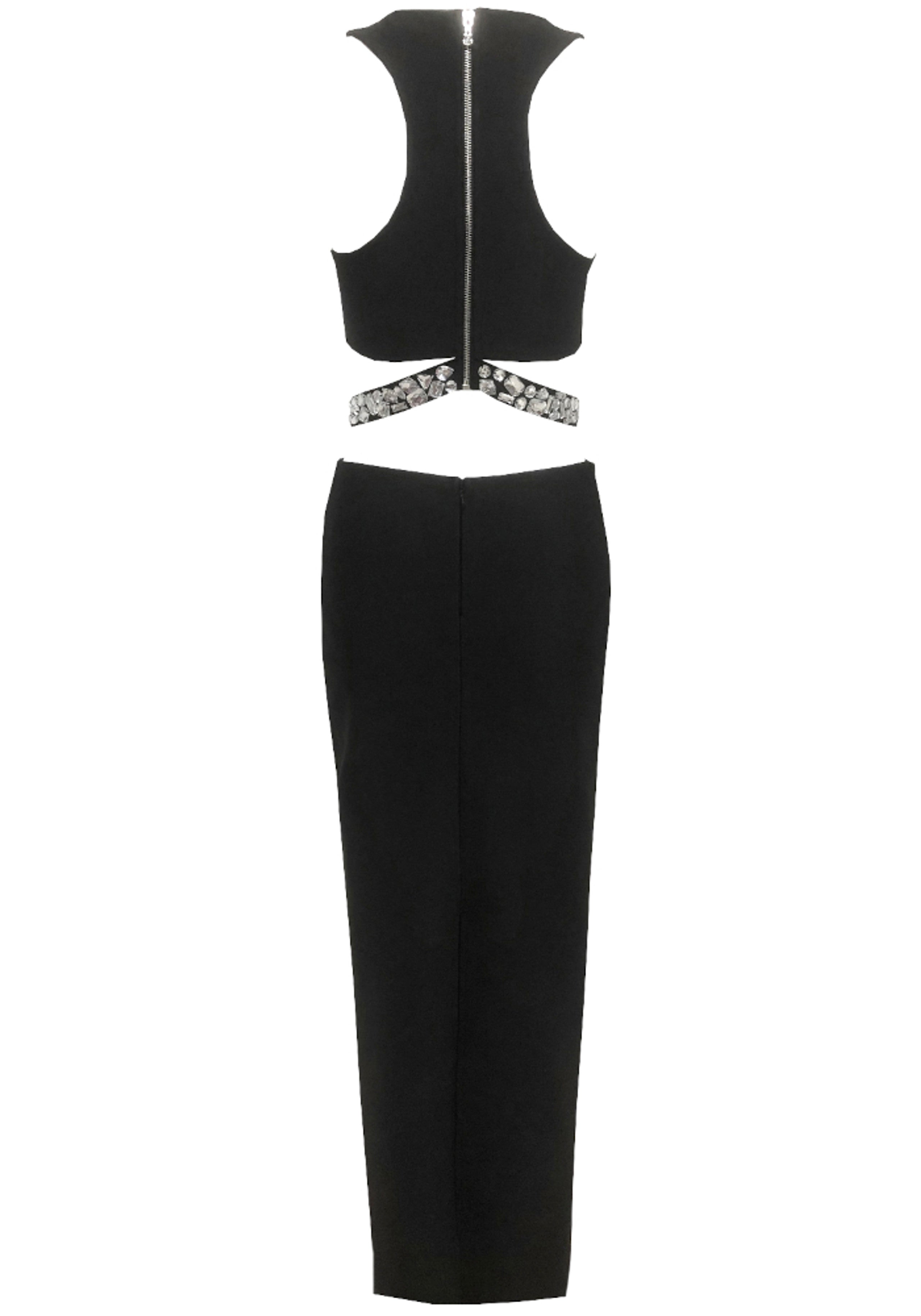 Akikta Crystal Cut Out Two Piece Maxi Dress In Black