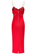 Kaelrix Crystal Straps Midi Dress In Red