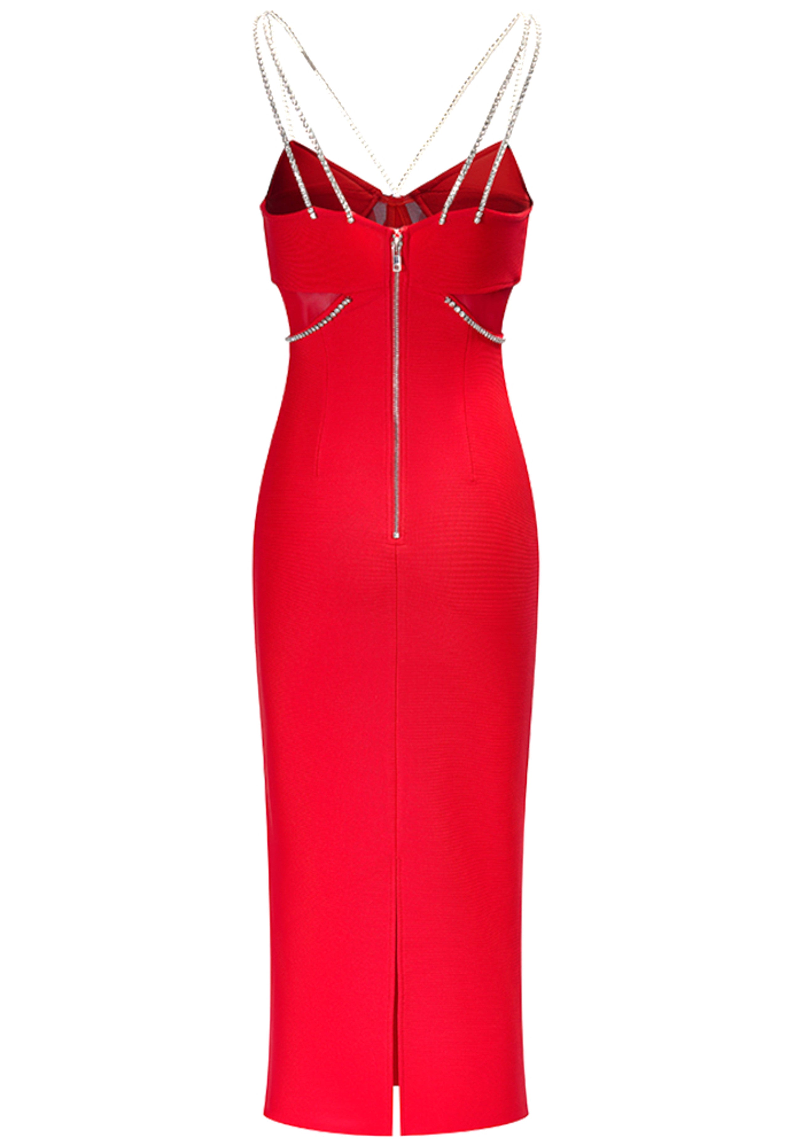 Kaelrix Crystal Straps Midi Dress In Red