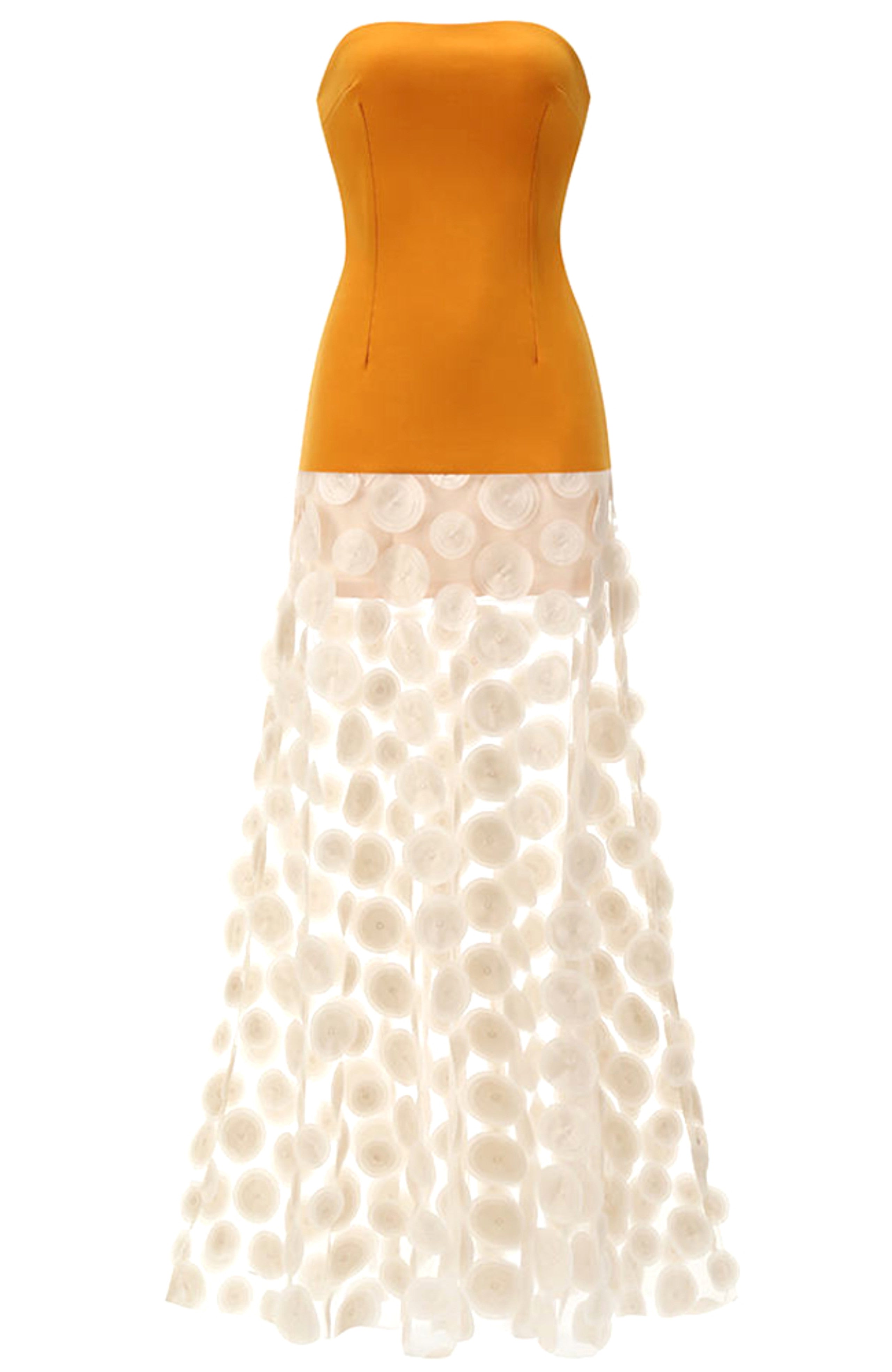 Benicio Strapless A Line Maxi Dress In Mustard Ivory