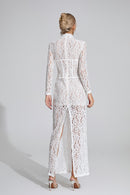 Heyren Long Sleeve Structured Lace Maxi Dress In White
