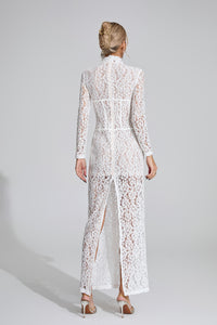 Heyren Long Sleeve Structured Lace Maxi Dress In White