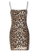 Lisle Spaghetti Leopard Sequin Mini Dress In Brown