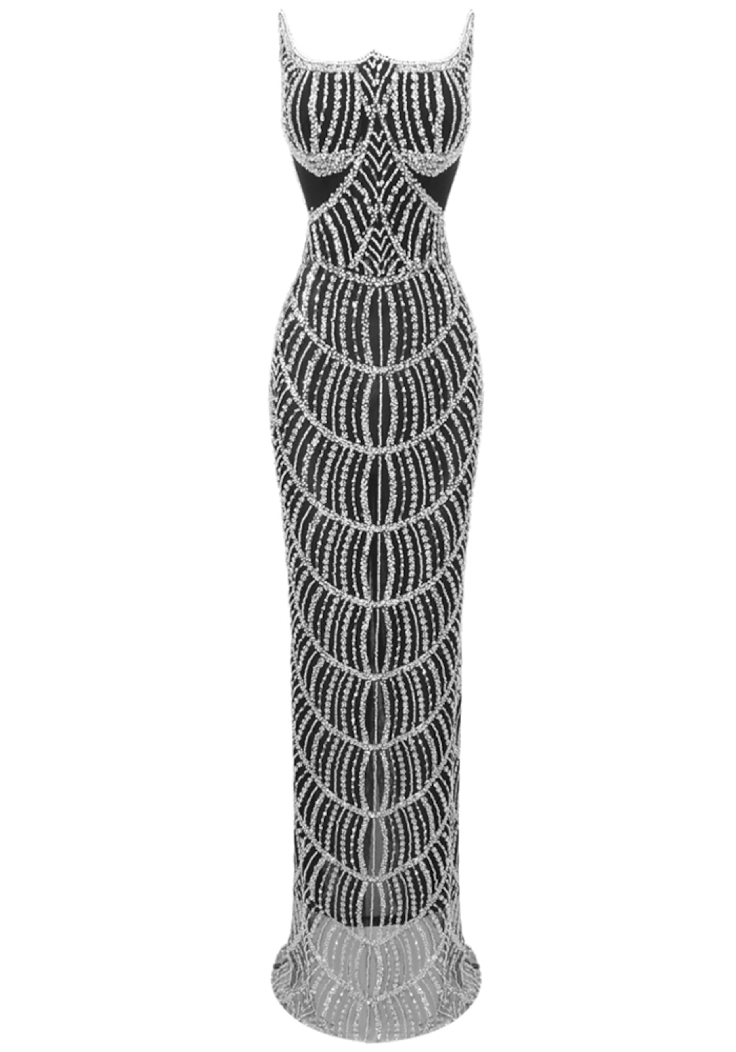 Cersei Strapless Structured Sequin Maxi Dress In Black