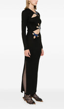 Katie Long Sleeve Cutout Ribbed Maxi Dress In Black