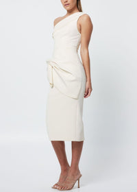 Dracen One Shoulder Draped Midi Dress