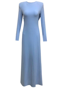 Implexor Long Sleeve Draped Back Maxi Dress In Blue