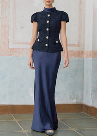 Matana Short Sleeve Two Piece Maxi Dress In Navy Blue