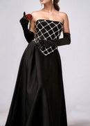 Brynthos Strapless Crystal Design A Line Maxi Dress In Black