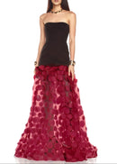 Benicio Strapless A Line Maxi Dress In Black Burgundy