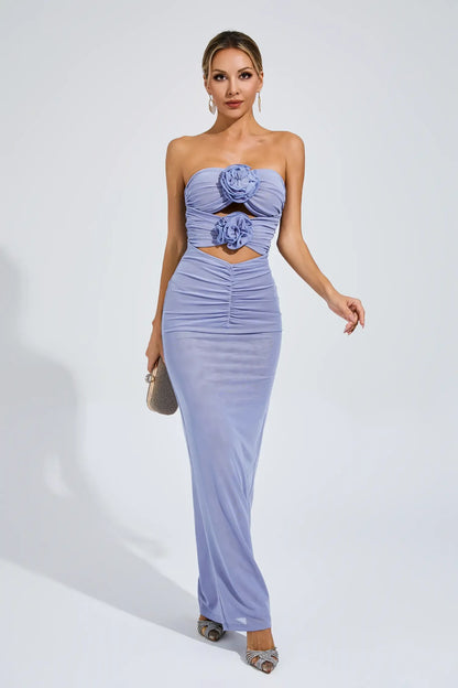 Caro Strapless Cutout Flower Maxi Dress In Blue