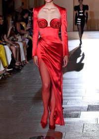 Bexlen Long Sleeve Floral Maxi Two Piece Dress In Red