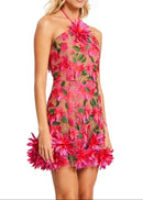 Raziya Halter Floral Embroidered Mini Dress In Hot Pink