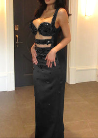 Elvrik Crystal Cutout Bustier Maxi Dress In Black