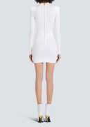 Sable White Short Knitted Mini Dress With Gold Buttons