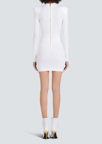 Sable White Short Knitted Mini Dress With Gold Buttons