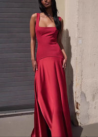 Bouvier Asymmetric Cut A Line Maxi Dress In Red