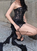 Akeelah Strapless Lace Corset Two Piece Mini Dress In Black