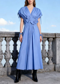 Sylvie Petal-Detail Drawstring Maxi Dress In Blue