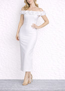 Battista Floral Bardot Midi Dress In White