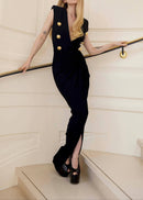 Hadya Button Detail Maxi Dress In Black