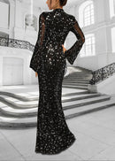 Bastian Long Sleeve Crystal Mesh Dress