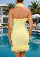Aguirre Halter Lace Ruffle Mini Dress In Yellow