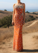 Roselani Strapless Crystal Maxi Dress In Orange